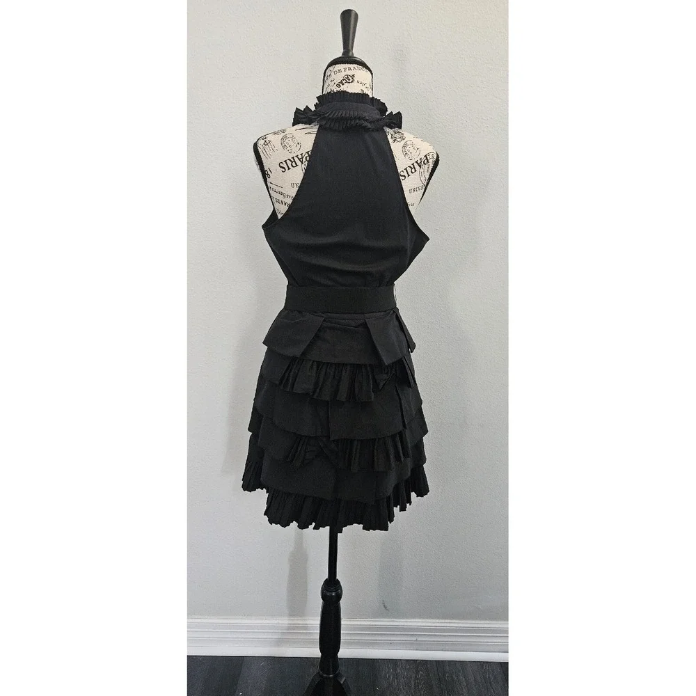 BCBG Maxazria Sz 4 Little Black Dress Avant Garde Ruffle Button Victorian